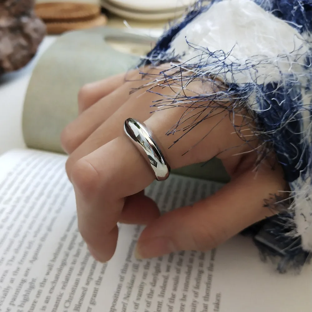 

Amaiyllis 2019 s925 Sterling Silver Ring Personality Jewelry Fashion Moroccan Style Concave Curved Ring Jewelry Valentine's Day