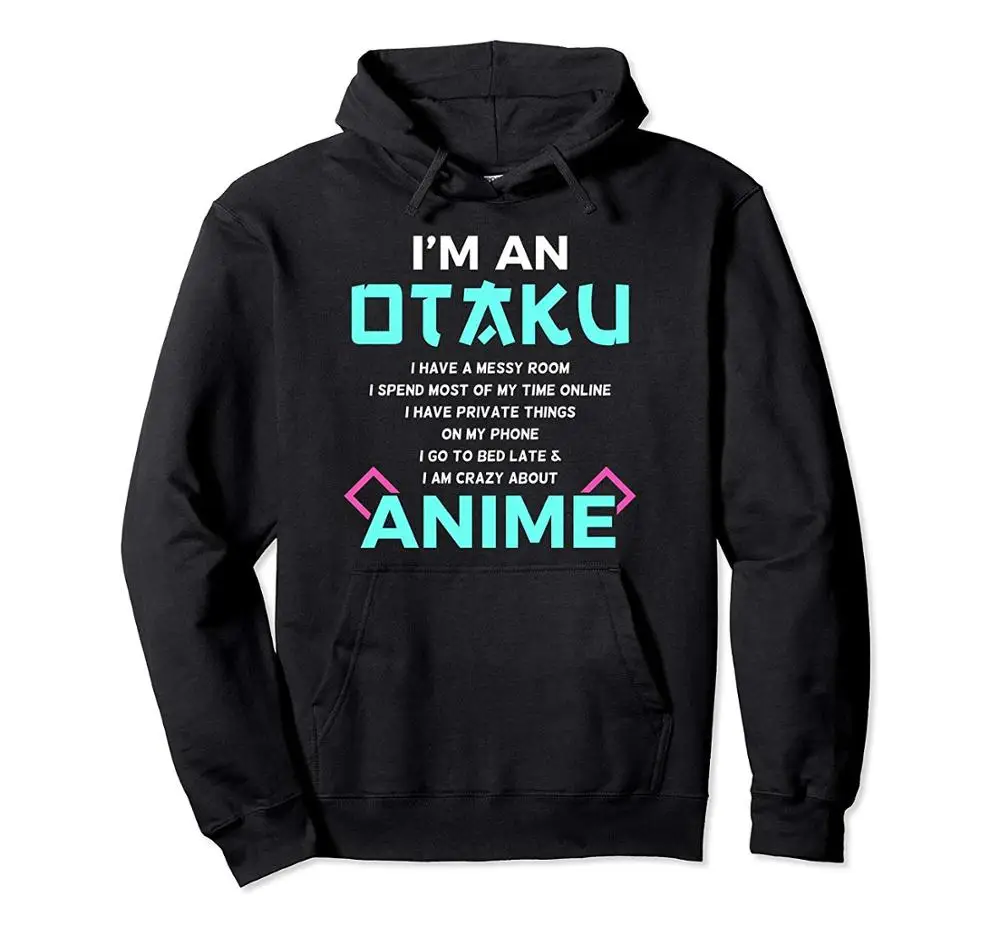 Толстовка с капюшоном и принтом «I'm an Otaku» в подарок для влюбленных - Цвет: Черный