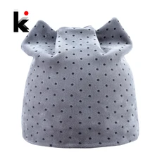 Зимние шапочки Для женщин горошек бархатная шапка осень Милая шапочка шапка с ушками для девочек теплые двойные Слои шапки женский