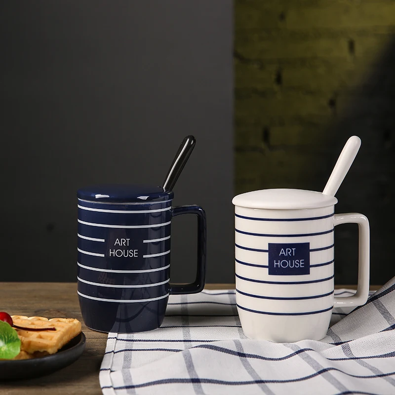 Classic stripe Large capacity milk cup Couple present Coffee cup (6)
