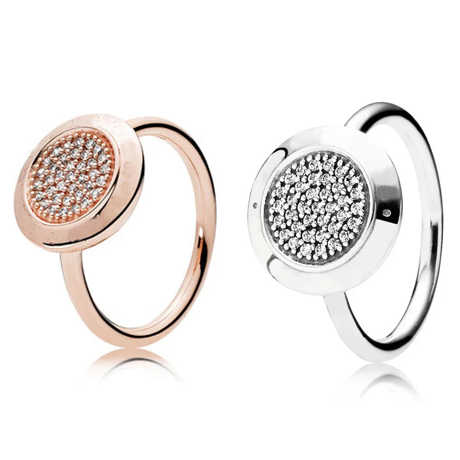 

Authentic 925 Sterling Silver Ring for Women Pave Signature Silver Rose Gold Color fit Lady Jewelry