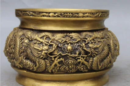 

JP S0208 9" Chinese Bronze Auspicious 9 Dragon Dragons Ball incense Burner Censer Statue