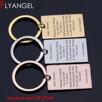 

FLYANGEL Custom 2 Names Father's Day Keychain Engraved Keyring Thanks For Being My Stepdads Cute Car Key Tag For Father Gifts
