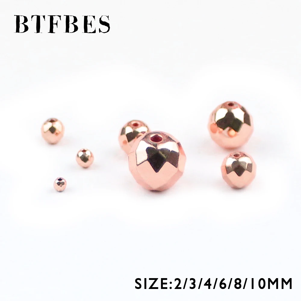 

BTFBES Faceted Natural Stone Beads Rose Plated Hematite Beads 2 4 6 8 10 mm Round Loose beads for DIY Jewelry Bracelets Making