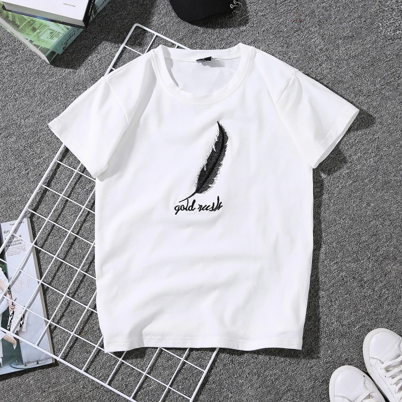 النساء قصيرة كم T قميص طباعة زوجين تيز المتناثرة الطلاب زائد حجم الأبيض الإناث الجرافيك مخطط تي شيرت 2019 Poleras موهير