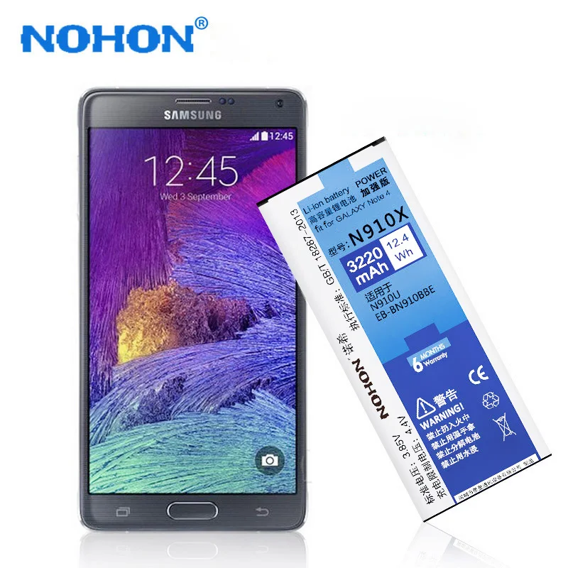 

Original NOHON Battery For Samsung Galaxy Note 4 3220mAh BN910BBE Replacement Battery Bateria Free Tools Retail Package