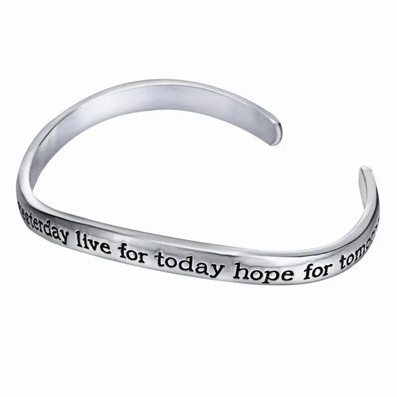 Fashion Bangle Engraved Positive Energy letter Silver bangle bracelets For Women Jewelry Cuff