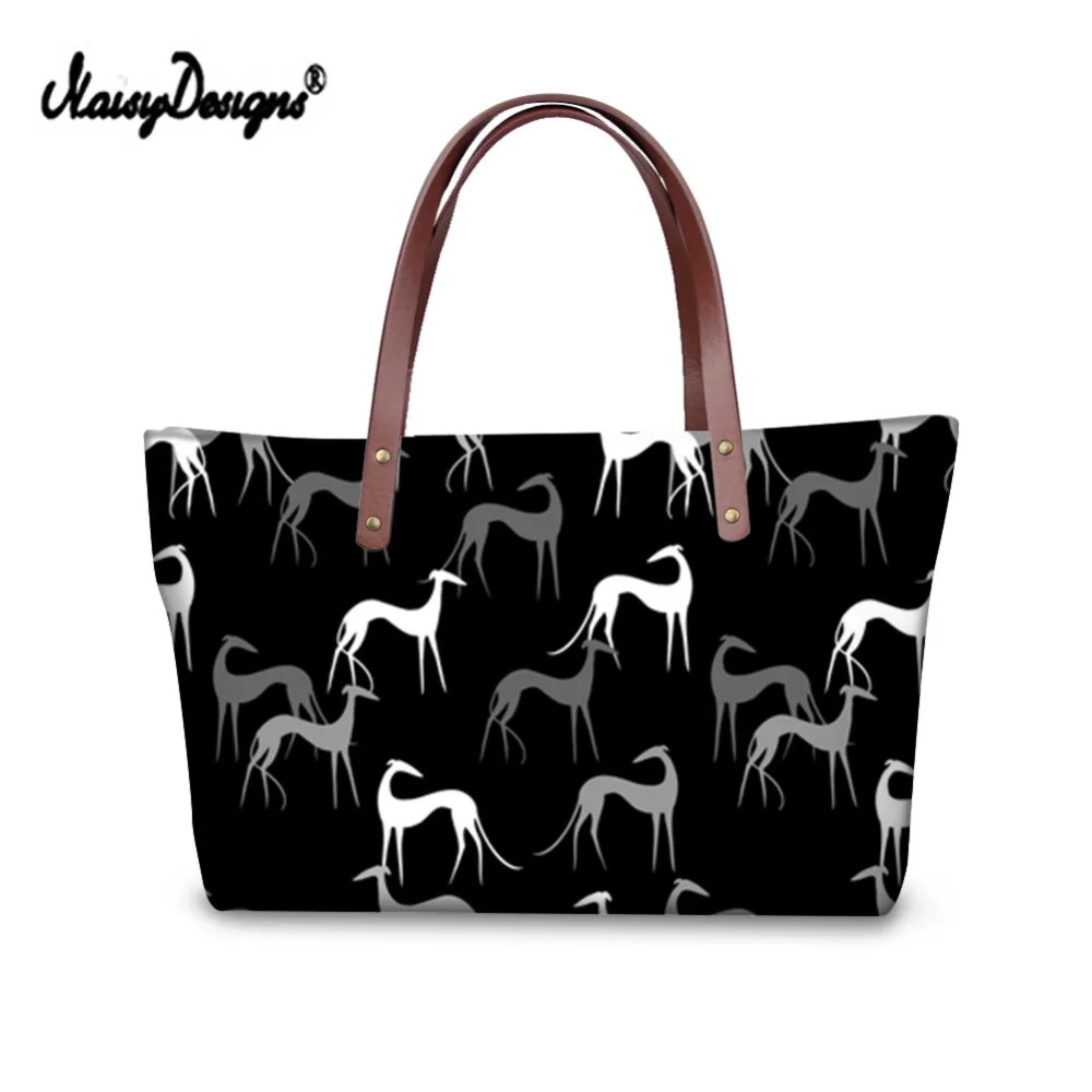 Noisydesigns الكلاب السلوقية طباعة المرأة أعلى-حقائب بيد كبيرة السيدات Crossbody اليد حقيبة أسود أبيض للماء دلو الكتف أنيقة