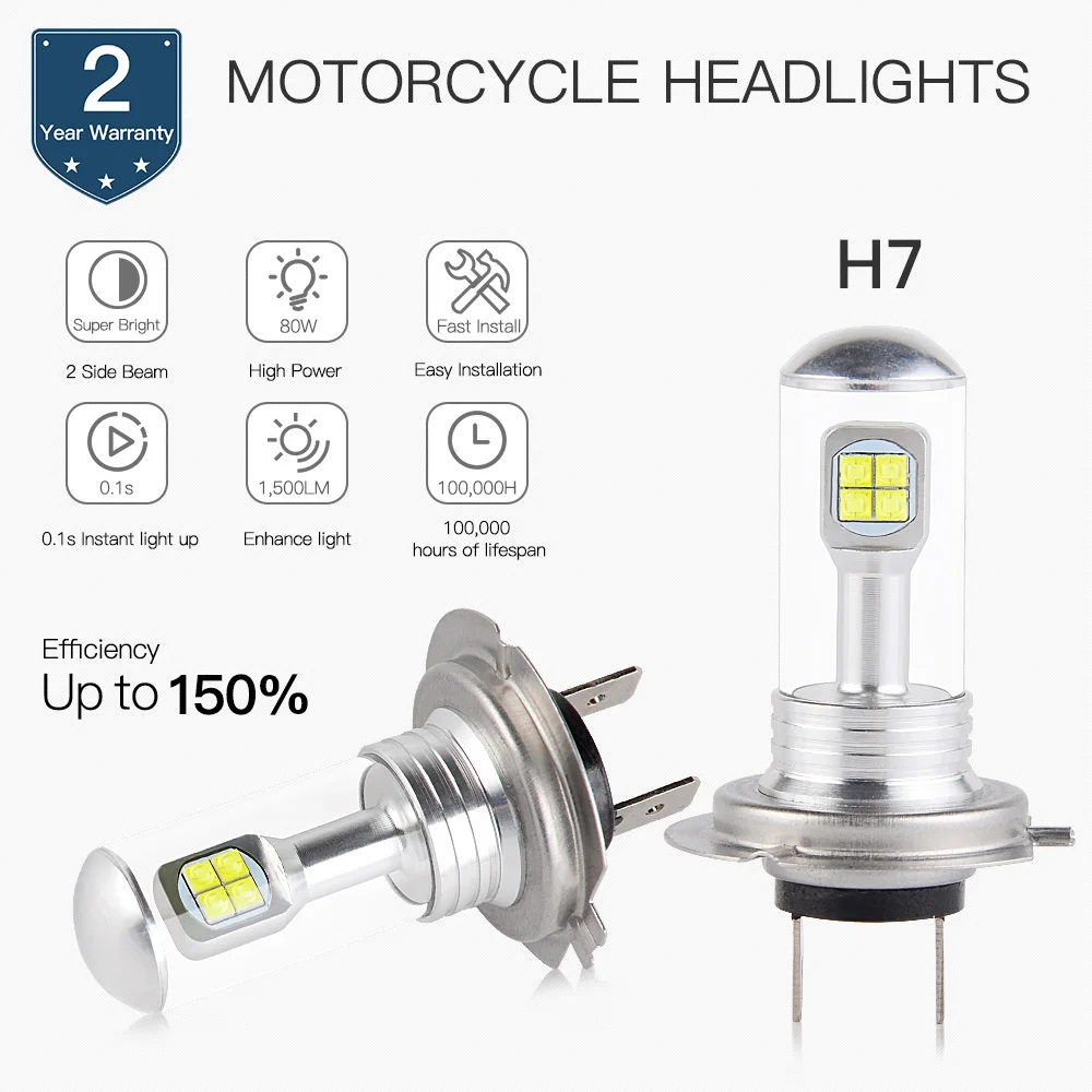 

H2CNC Motorcycle 80W LED Headlight Bulb Lamp High Low Beam For Honda GL1800 GL1800A ABS Gold Wing 2001-2005 GL 1800 1800A