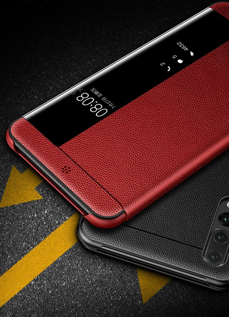 Smart Touch Window View Genuine Leather Flip Cover Case For Huawei P30 P20 lite Mate 9 10 20 Pro Phone Case For Huawei P10 Plus