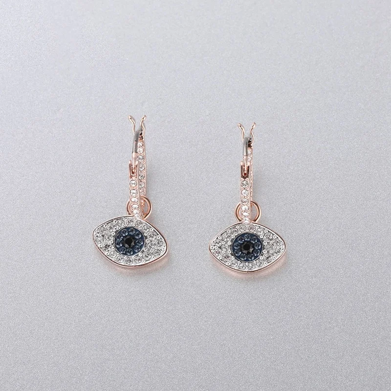 High Quality Swa Blue Zircon DUO Eye Ring Earrings MULTI-COLORED Rose Gold Original Earrings