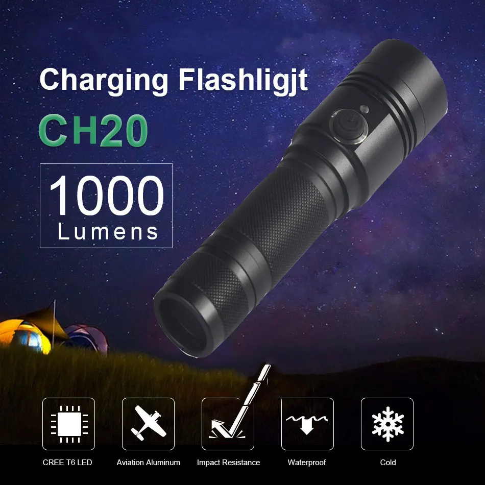Lanternas e Lanternas t6 lanterna led sos tocha Cor : Preto