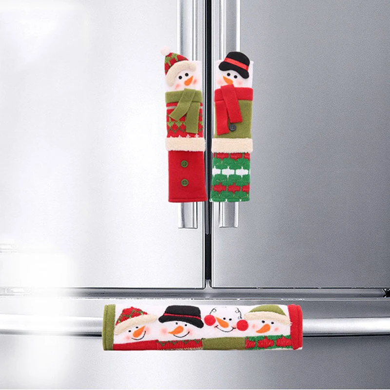 3PCS Snowman Kitchen Appliance Handle Covers Christmas Decor Kitchen