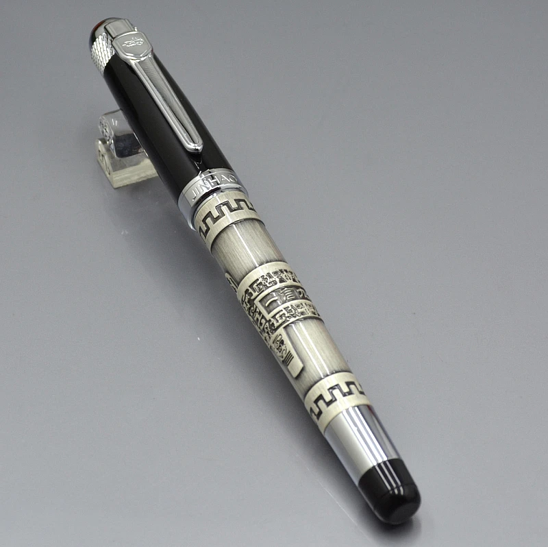 Jinhao 189 Роскошная Серебристая/золотая металлическая авторучка с гравировкой "YI YAN JIU DING", фирменные ручки для письма, подарок для бизнеса