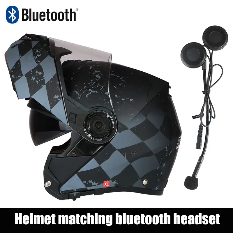 Абсолютно мотоциклетный шлем для мотокросса, полный шлем для лица, шлем с откидной крышкой, защитное снаряжение, грязный Байкер, двойной объектив, ECE - Цвет: with Bluetooth