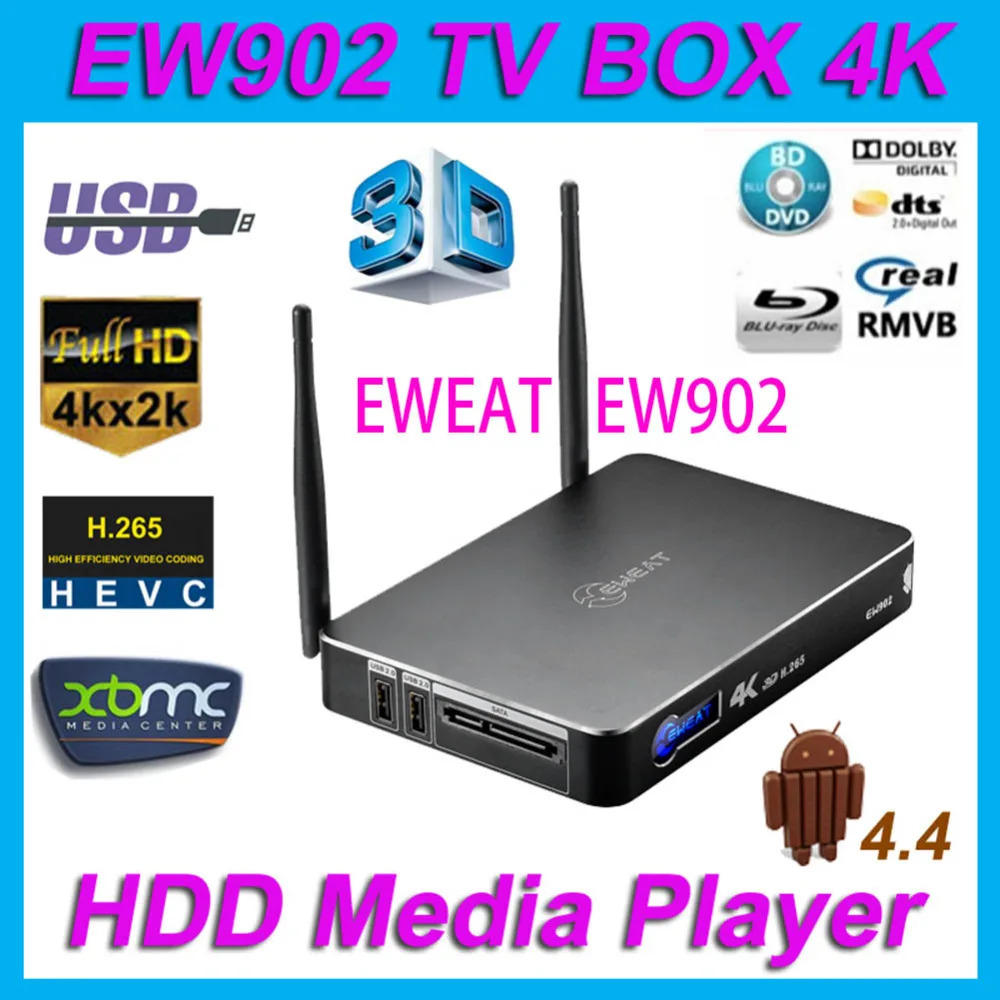 Eweat EW902 Android TV Box Realtek Rtd1195 4K 3D Network HDD Media Player 1GB/8GB HDMI in & Out USB3.0 DTS-HD BD ISO Dolby H.265