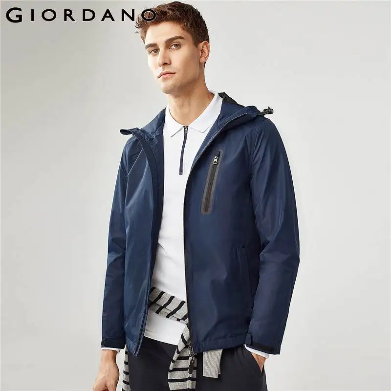 Giordano Men Jacket Solid Multi Pocket Hooded Jacket Zip