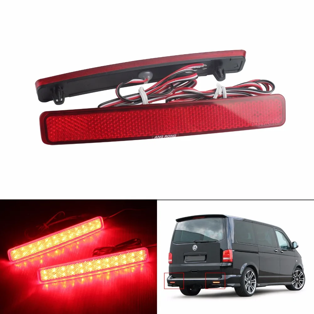 

2x For VW T5 Transporter / Caravelle / Multivan 2003-11 Red Rear Bumper Reflector LED Tail Stop Brake Light (CA243)