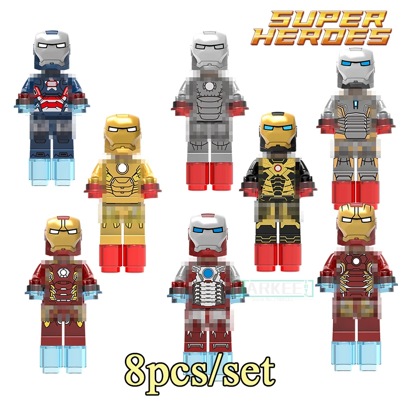 8pcs/lot Cartoon Super Heroes Armored Building Blocks Bricks Figures Models Toys