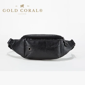 

GOLD CORAL Men Travel Genuine Leather Bags Men Waist Pack Waist Bag Fanny Pack Waist Belt Packs Male Casual Card Pack Key Bag