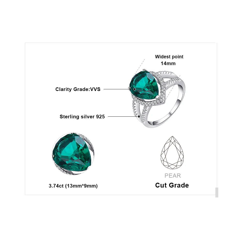 JewelryPalace Pear 3.7ct Created Emerald Rings Soild 925 Sterling Silver Fashion Female Jewelry Fabulous Gift