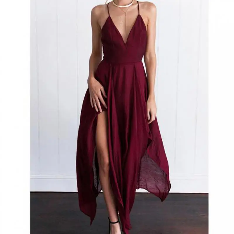 

Sexy Maxi Dress Women 2019 Robe Femme Mousseline Vestidos V-neck Halter Sling Sleeveless Slim Fashion Party Dresses