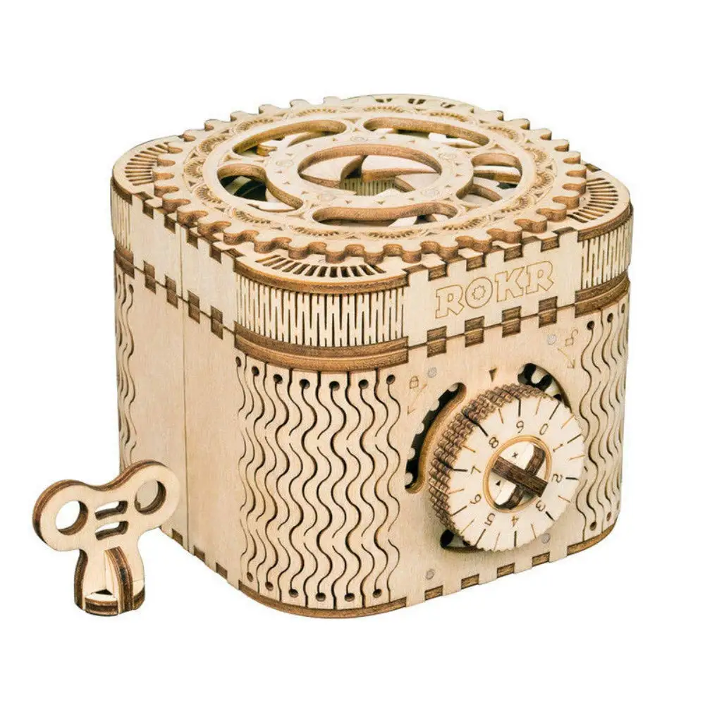 

ROKR 3D Assembly Wooden Puzzle Fun Creative DIY Toy Treasure Box Brain Teaser Mechanical Engineering Model Building Kits