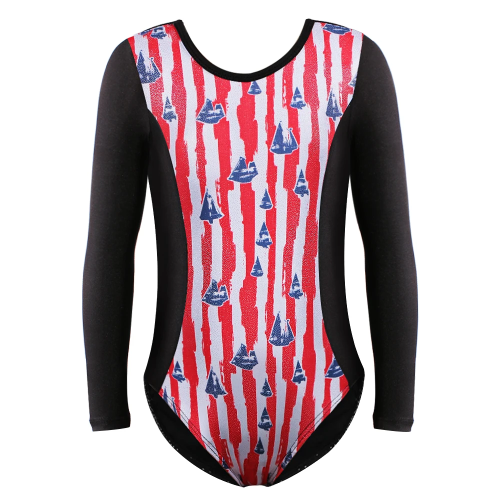 

Dance Leotard for Girls Ballet Tutu Gymnastics Costumes Long Sleeve Sailboat Printed Spliced Acrobatics Ballet Dance Wear 2-10Y