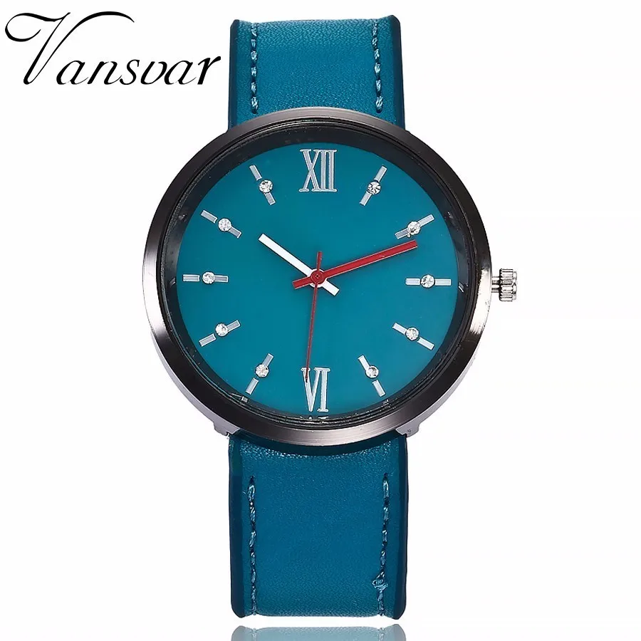 

Vansvar Brand Women Rhinestone Wristwatches Casual Fashion Leather Quartz Watch Montre Femme Mujer Relogio Feminino Hot Sale