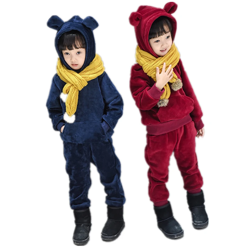 Kids sets for boys Warm Baby Sports Suit Girls Pleuche Hoody Pants 2pcs Tracksuit halloween kids Children Clothing Set | Детская одежда