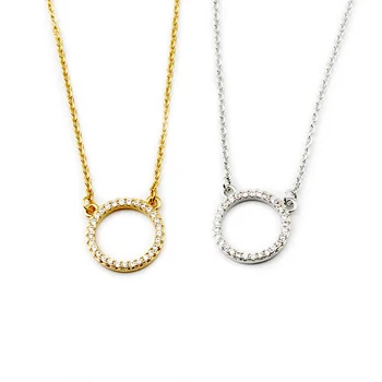

10PCS Cubic Zirconia Shiny Round Circle Pendant Necklace Women Karma Eternity Gold Color Kolye Gifts For Lovers Statement Collar