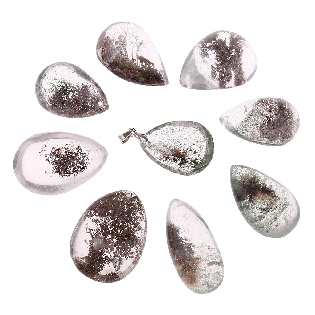 Necklace Pendant Beads Women Fashion Jewelry Natural Green Phantom Ghost Stone Crystal Quartz Pendant DIY Necklace Making