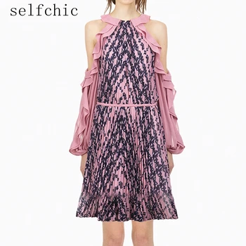 

Female Floral Printed Dress Designer Sexy Women Cold Shoulder Chiffon Dresses