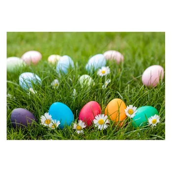 

3x5ft Thin Fabric Computer Printed Photography Background Easter Colorful Eggs Grass Daisy Photo Backdrop for Photo Studio Props