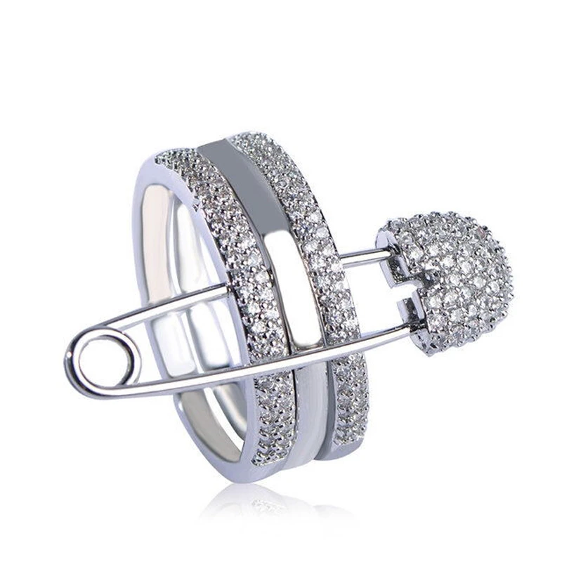

White Goud Kleur Drie Vinger Ringen Met Pins Voor Vrouwen 3 Kleuren Verharde Zirconia Stenen Sieraden Gothic Punk Anillos