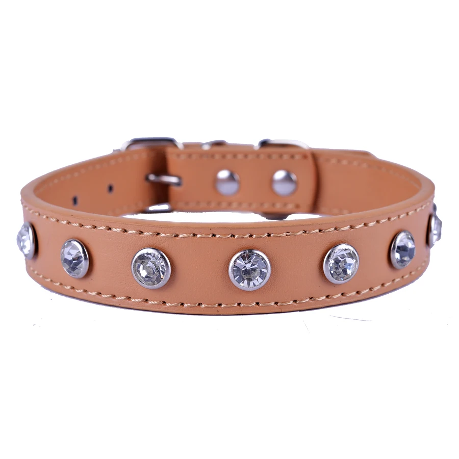 Crystal Rhinestones Pu Leather Dog Collar Adjustable Buckle Cute