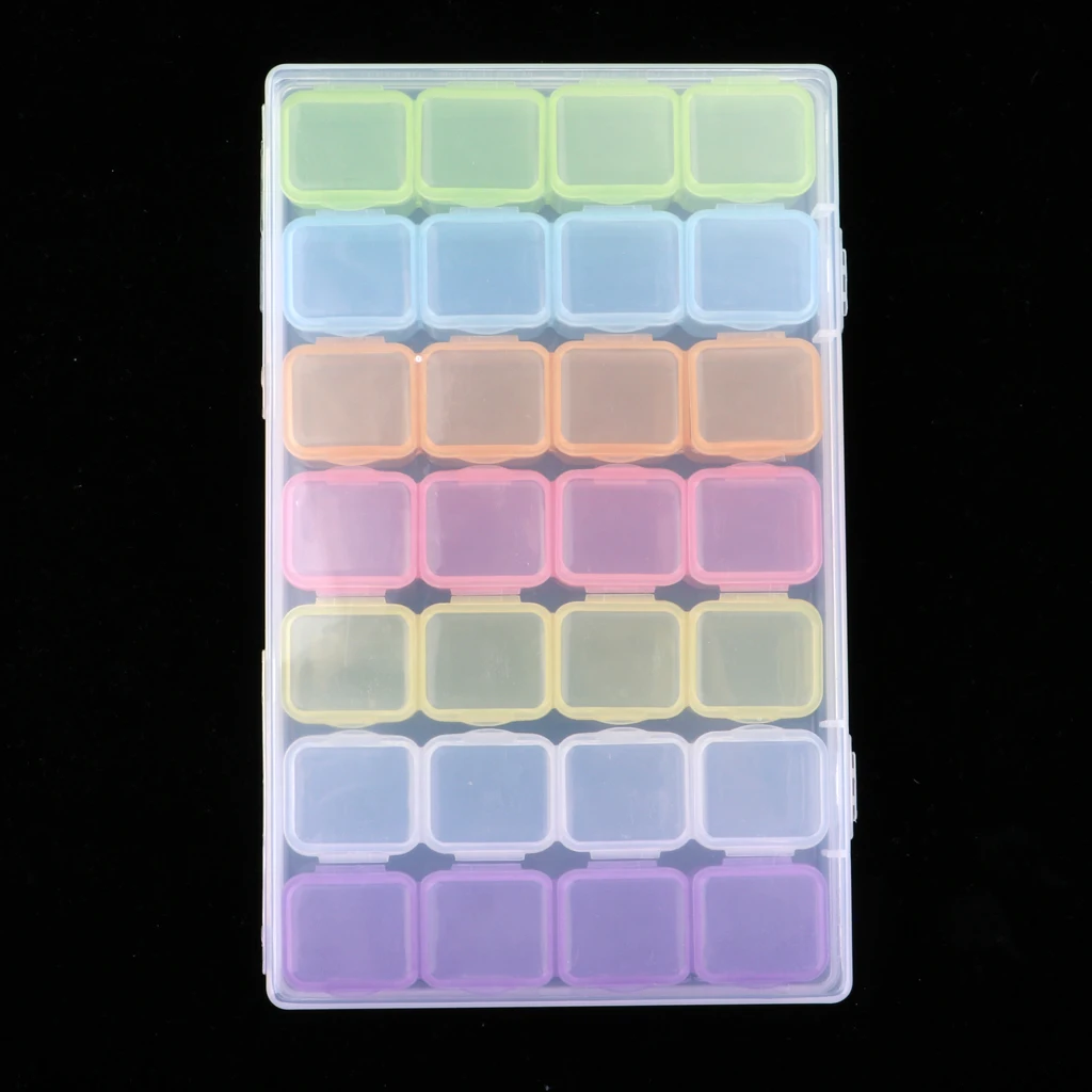 Rainbow Color Plastic Jewelry Box Organizer Container Nail Art Rhinestones Beads Storage Case with Removable Dividers 28 Grids