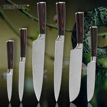 Cuisine couteaux chef à trancher santoku utilitaire pariing damas veines acier inoxydable couteaux couleur manche en bois outils de cuisine pointus