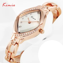 KIMIO Femmes de Luxe Strass Montres Or Rose Acier Bracelet Montres pour Dame