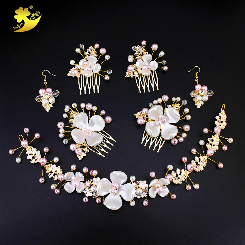

Xinyun Women Headbands Hot Sale Bridal Hair Accessory Imitation Pearl Hairbands Crystals Rhinestone Beautiful Hair Comb Earrings