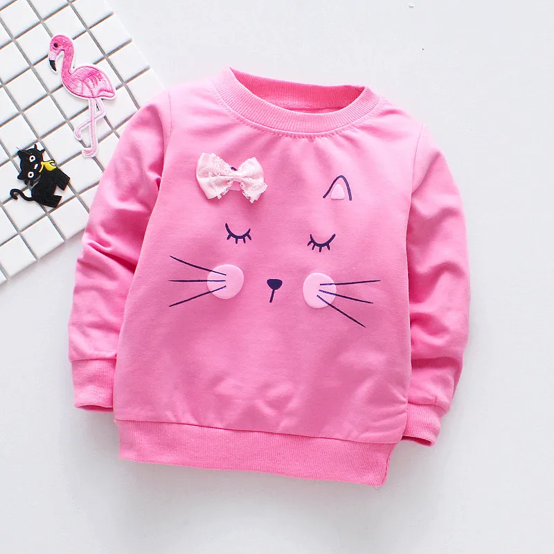 Fanfiluca Girls T-Shirts Long Sleeve Girl Autumn Cat Tees Shirts Casual Tops Clothes Children Outwear Outfits