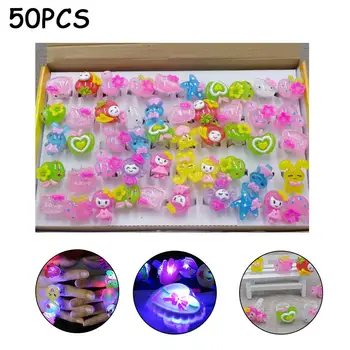 

50Pcs Party Favors For Kids Prizes Flashing LED Jelly Light Up Rings Toys Bulk Boys Girls Gift Blinky Glow In The Dark Party Sup