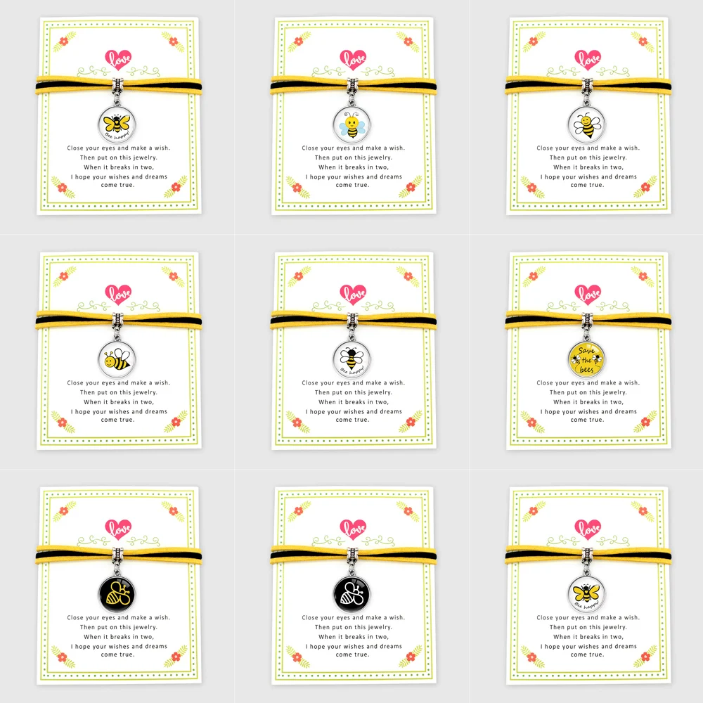 Браслеты с брелоками Bees Honeybee Happy Love модные украшения ручной работы унисекс для