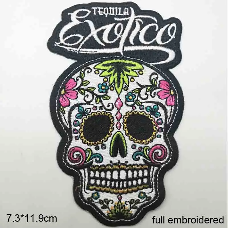 

Full Embroidered Skull Head With Words Colorful Beautiful Fish Iron On Embroidered Clothes Patches For Garment Wholesale