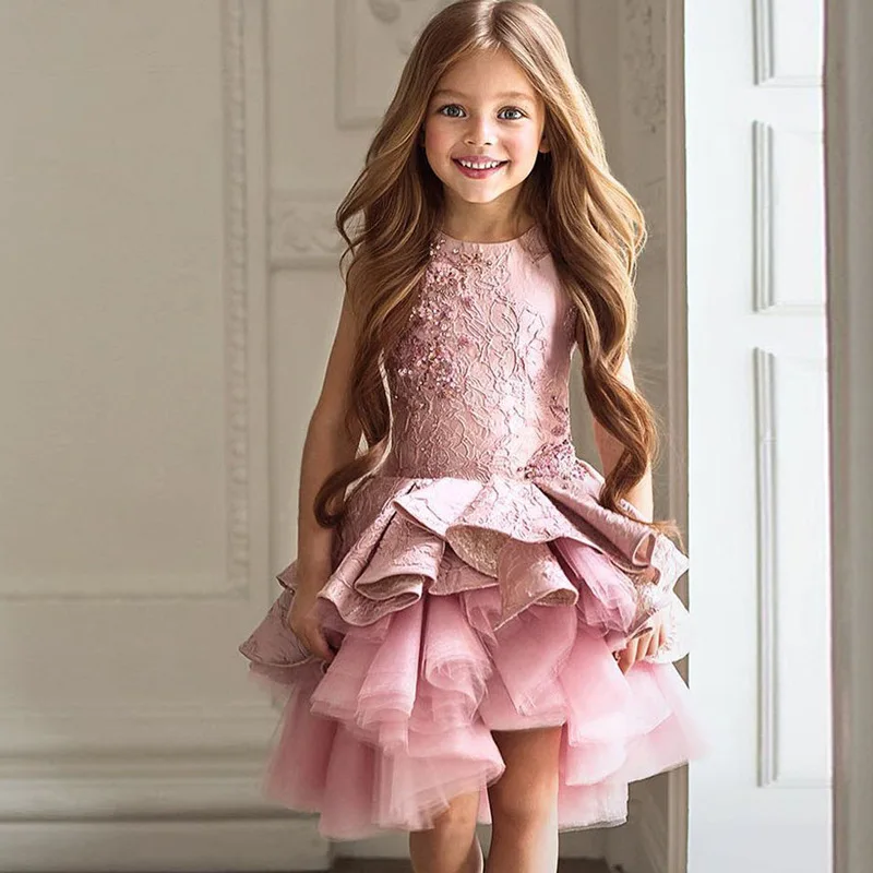 

2019 Pink Flower Girl Dresses Elegant Sequined Beaded Pageant Dresses For Girls First Communion Dresses Kid Formal Party Gowns