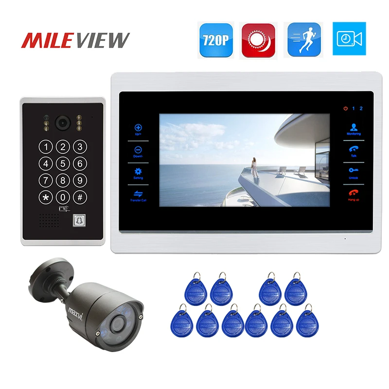 

Free Shipping 1.0MP 720P AHD 7" Video Door Phone Intercom Record Kit Code Keypad RFID Unlock Doorbell Camera + 3.0MP CCTV Camera