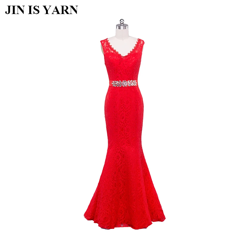 feifan lisa Red Lace Evening Dresses Long Banquet Prom Dress 2017 Robe De Soiree Gown Special Occasion Dresses
