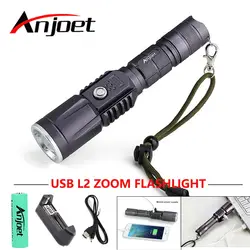 Anjoet CREE XM-L2 светодиодный тактический фонарь мощный intelligentaluminum Факел Flash Light Кемпинг лампы освещения 18650 USB кабель