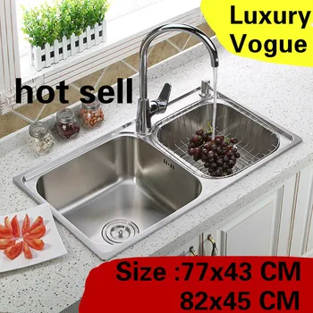 Buy Free Shipping Apartment Kitchen Double Groove Sink Wash Vegetables High Quality 304 Stainless Steel Hot Sell 770x430/820x450 MM