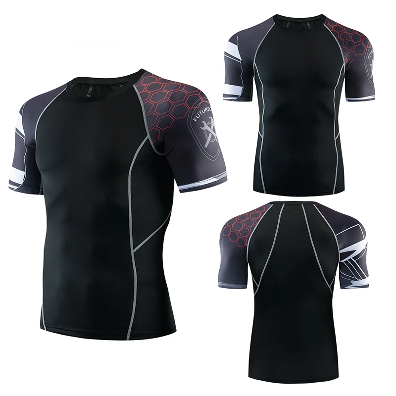 

Stretch Fitness Bekleidung Rashguard T-Shirt Mode 3D Kurzarm Kompressions T-Shirt Herren Running Bodybuilding Tops